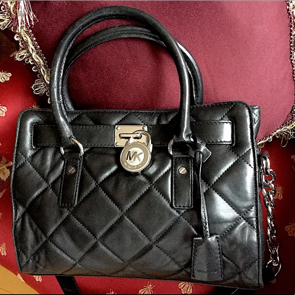 Michael Kors HAMILTON QUILTED LEATHER Satchel Handbag Shoulder Bag Black - Picture 9 of 16